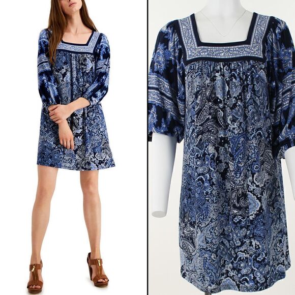 Michael Michael Kors Square-Neck Shift Paisley Printed Dress - Picture 1 of 5